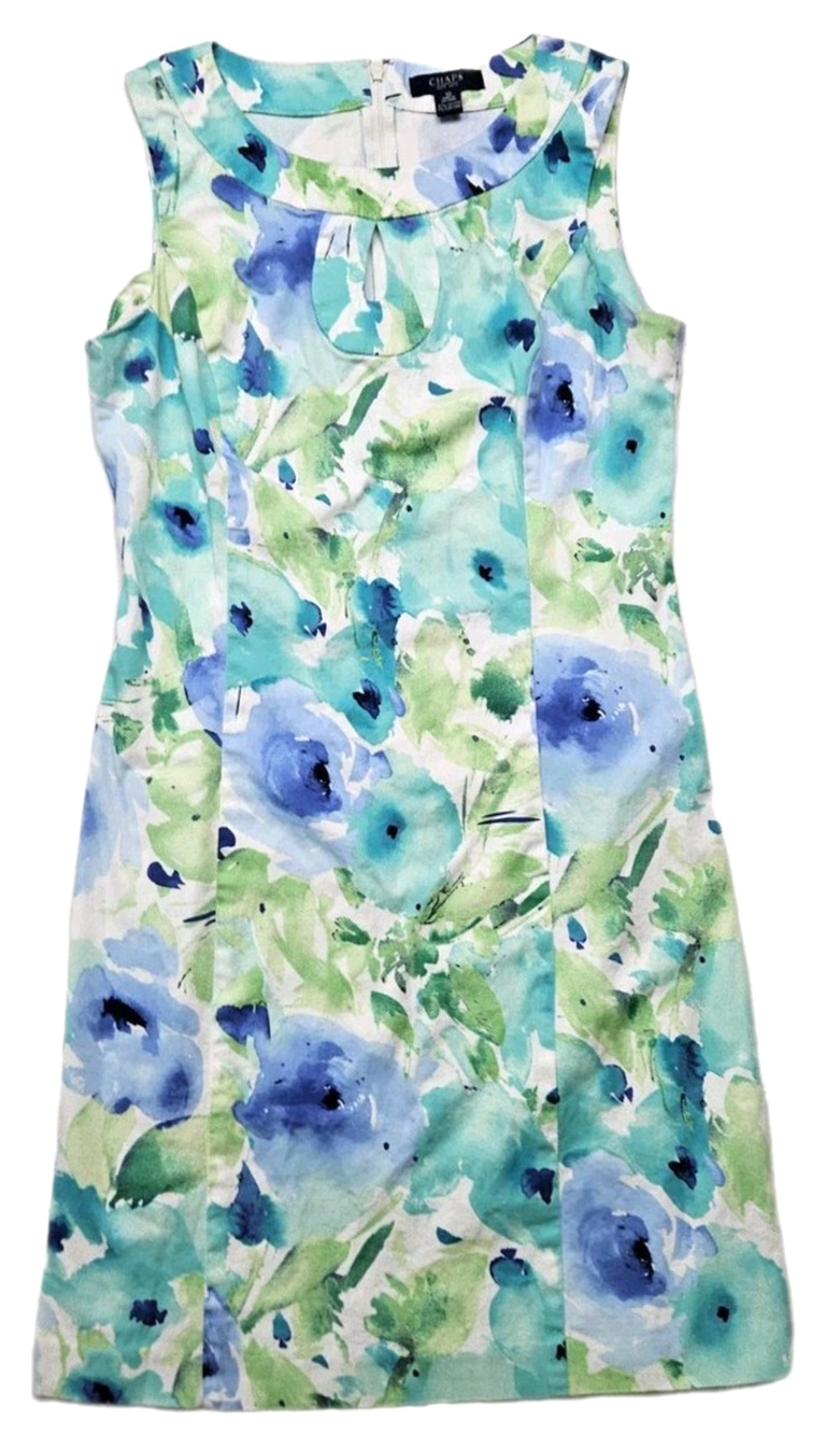 Chaps Floral Sleeveless Sheath Dress Size 10 Pastel Watercolor Spring